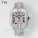 TW Factory Swiss Replica Ice Out Cartier Santos 40mm Full Diamond Roman Face Watch 